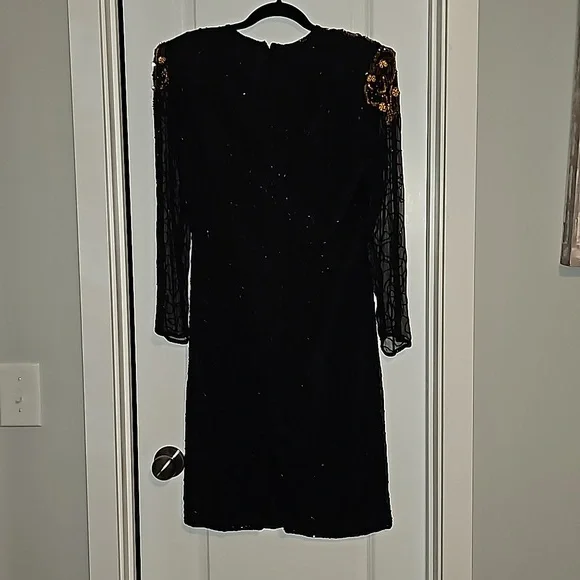 Laurence Kazar Womens Dress Vtg Sz S Beaded Black Silk Evening Zipper VG… - Picture 10 of 16